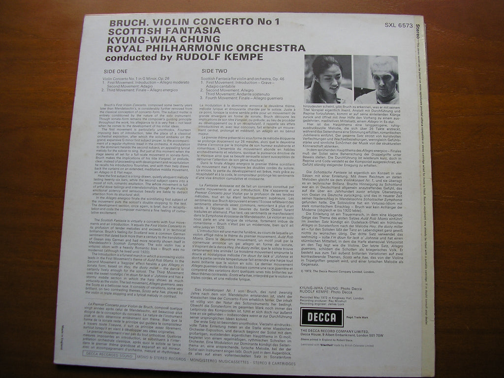 SXL 6573 BRUCH: VIOLIN CONCERTO / SCOTTISH FANTASIA CHUNG / ROYAL PHILHARMONIC / KEMPE