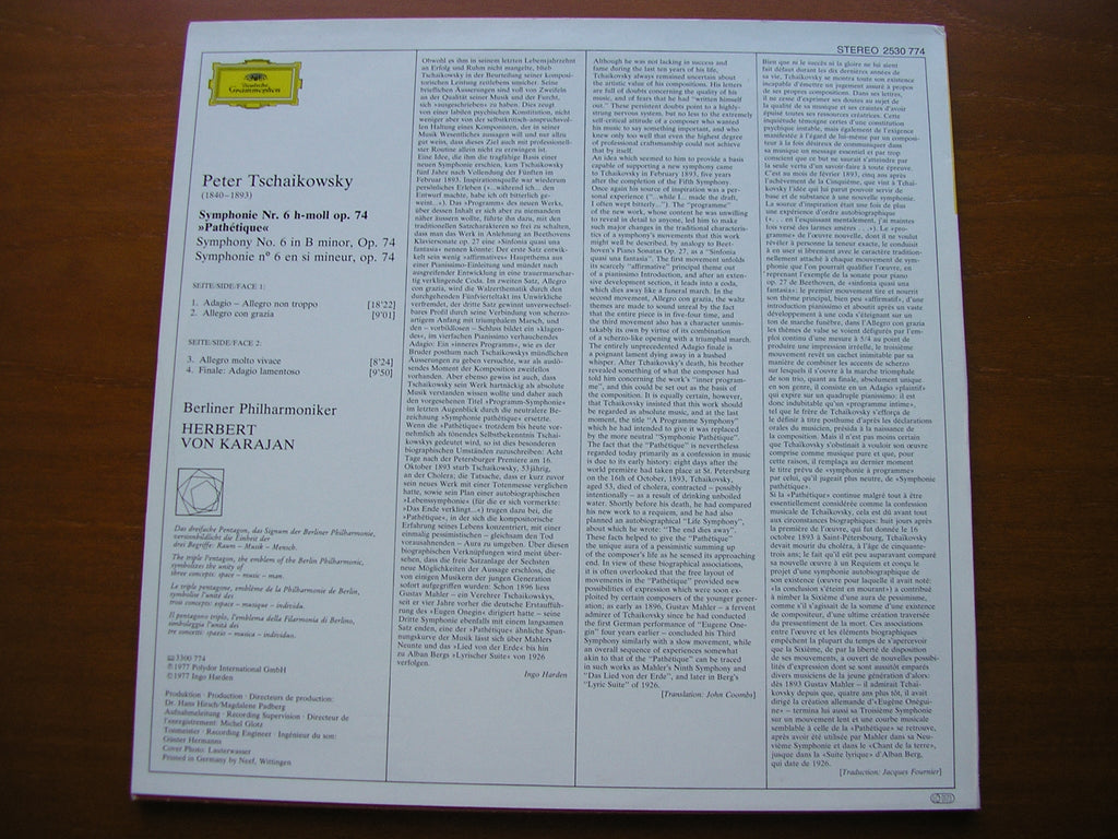TCHAIKOVSKY: SYMPHONY No. 6 'Pathetique'    KARAJAN / BERLIN PHILHARMONIC   2530 774