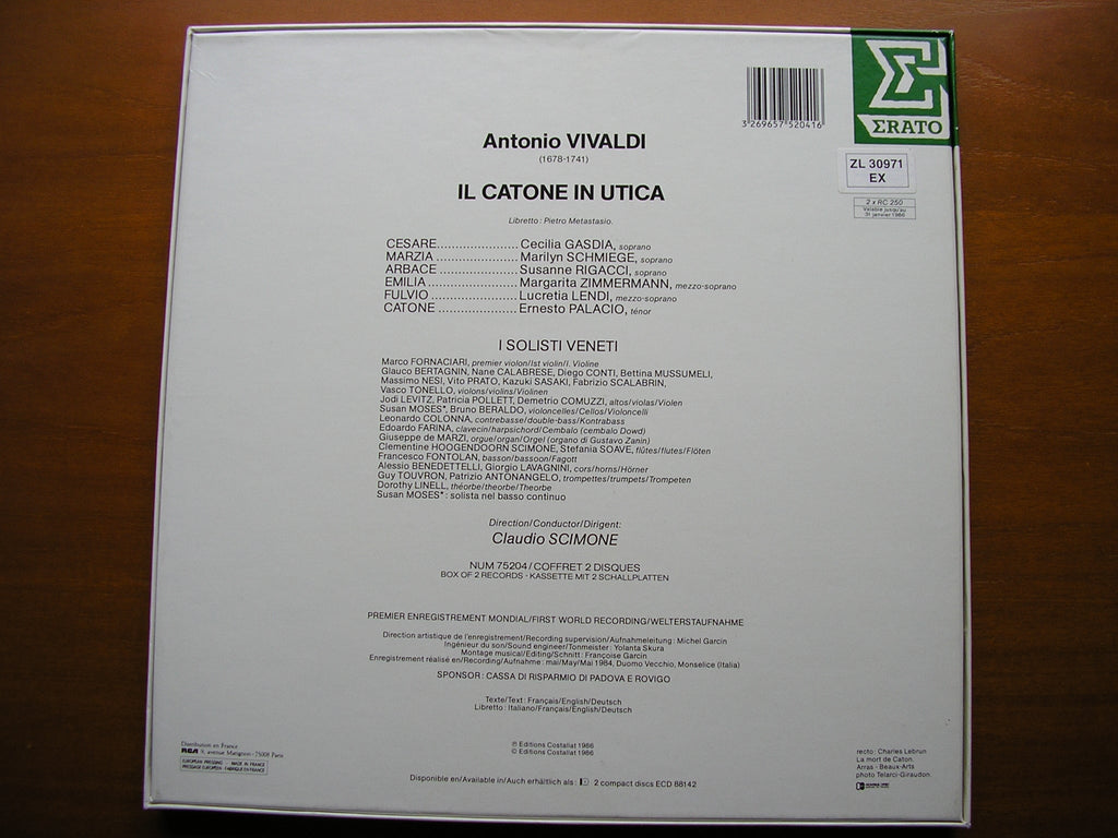 VIVALDI: IL CATONE IN UTICA  (1735)     SOLOISTS / I SOLOISTI VENETI / SCIMONE   2LP    NUM 75204