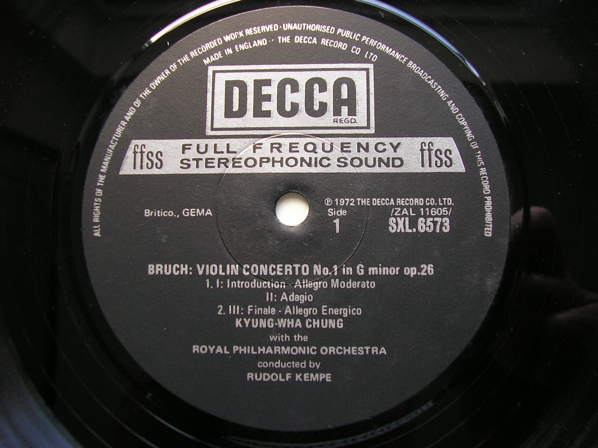 SXL 6573 BRUCH: VIOLIN CONCERTO / SCOTTISH FANTASIA CHUNG / ROYAL PHILHARMONIC / KEMPE