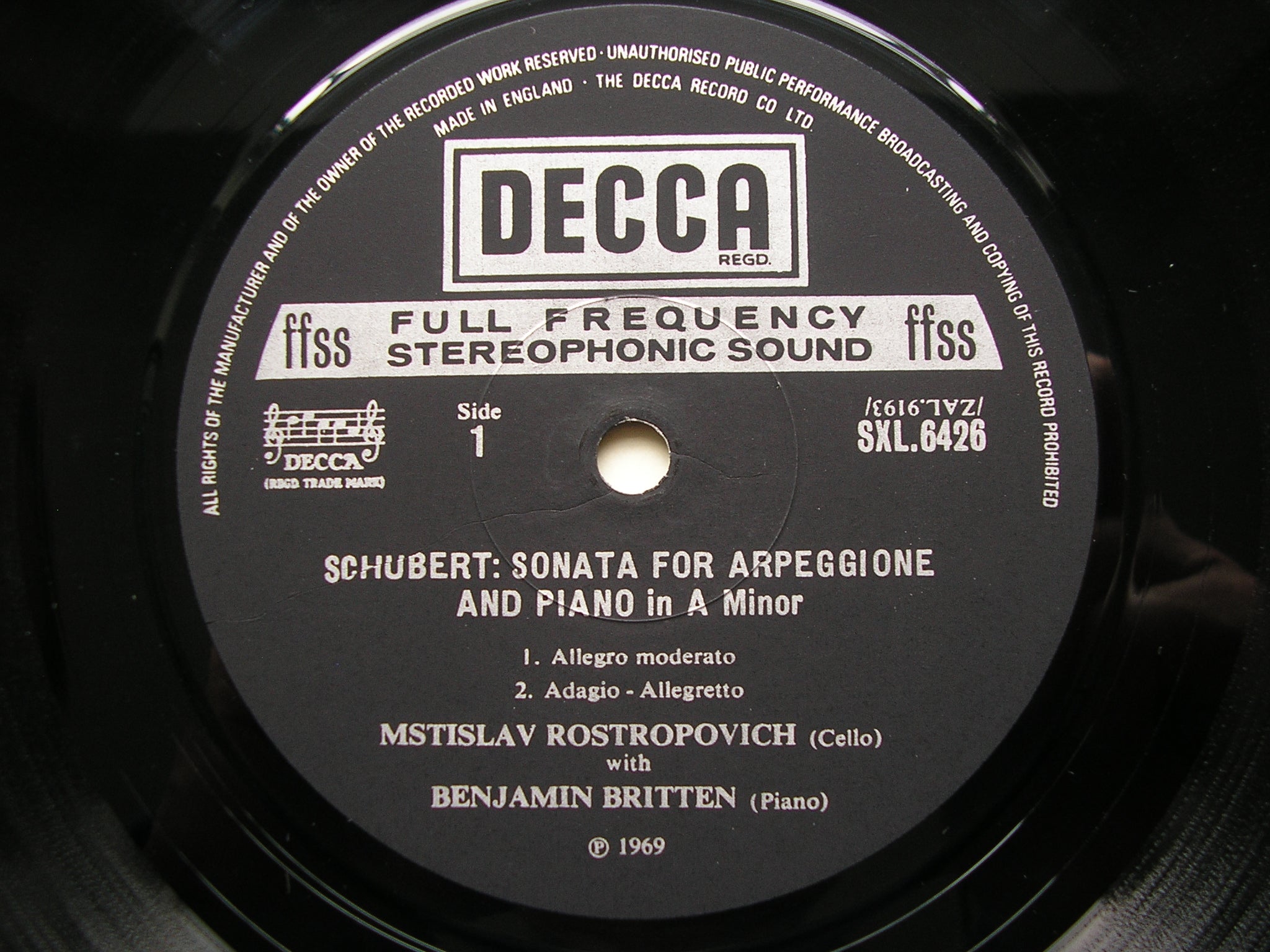 SXL 6426 SCHUBERT: ARPEGGIONE SONATA D821 / BRIDGE: SONATA FOR CELLO & PIANO     ED3