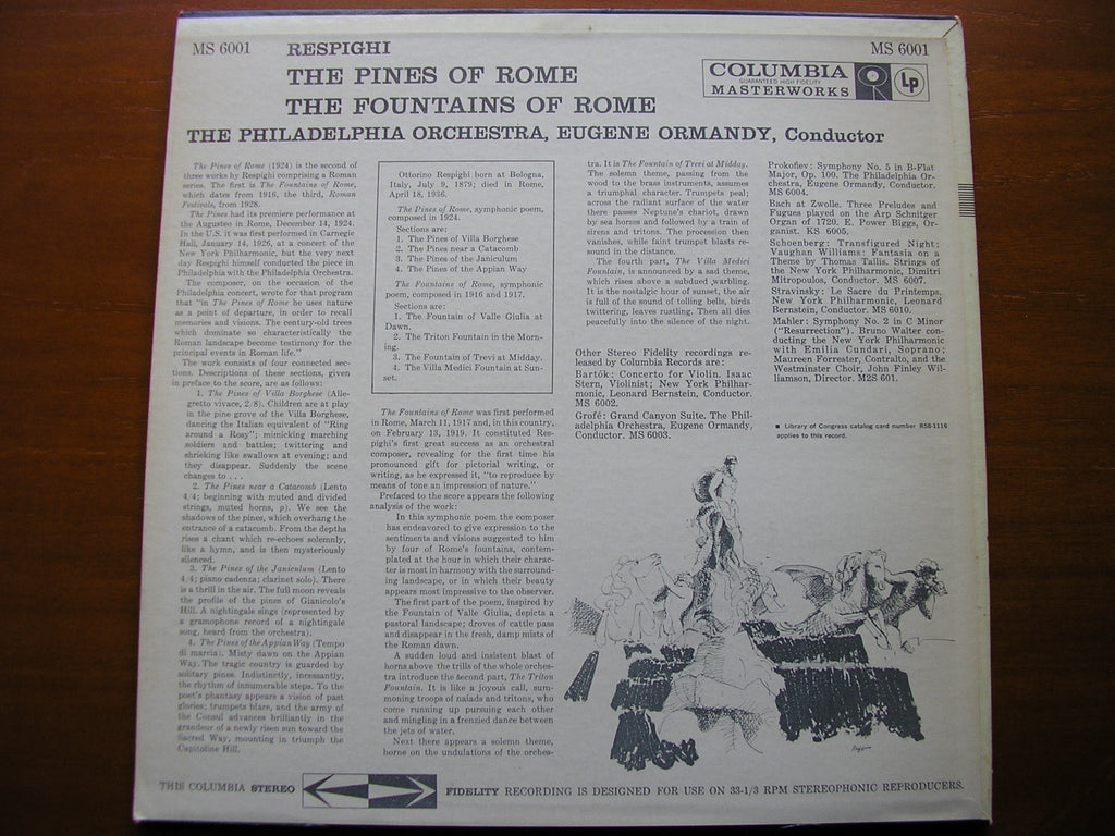 RESPIGHI: PINES OF ROME / FOUNTAINS OF ROME    ORMANDY / PHILADELPHIA ORCHESTRA   MS 6001