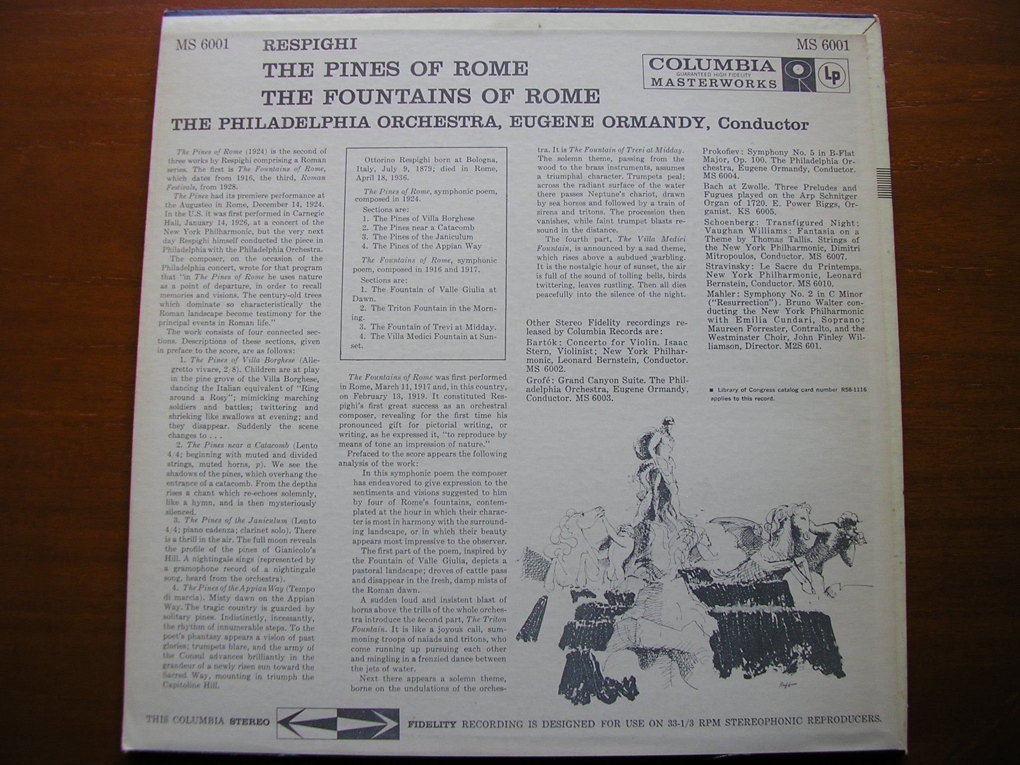 RESPIGHI: PINES OF ROME / FOUNTAINS OF ROME    ORMANDY / PHILADELPHIA ORCHESTRA   MS 6001