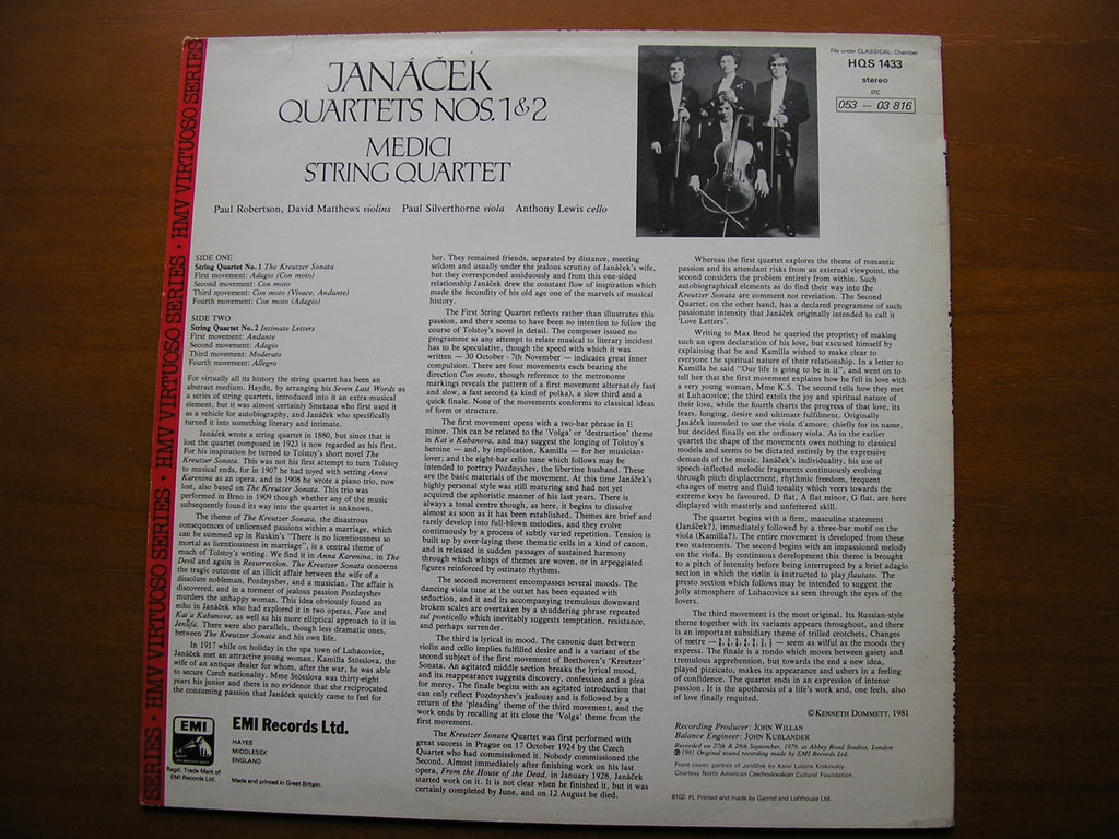 JANACEK: STRING QUARTETS Nos. 1 & 2     MEDICI STRING QUARTET    HQS 1433