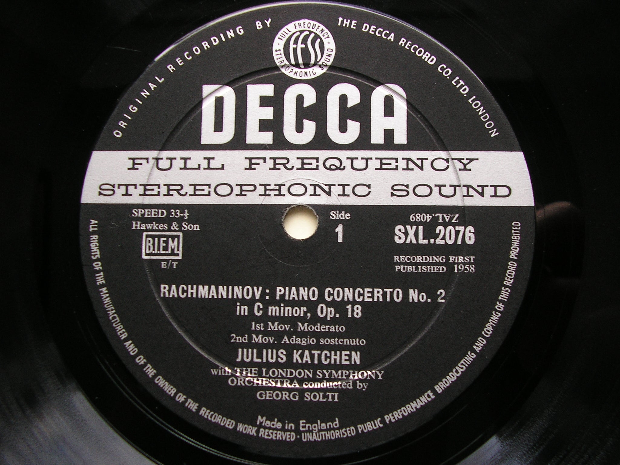 RACHMANINOV: PIANO CONCERTO No. 2      KATCHEN / LONDON SYMPHONY / SOLTI    SXL 2076