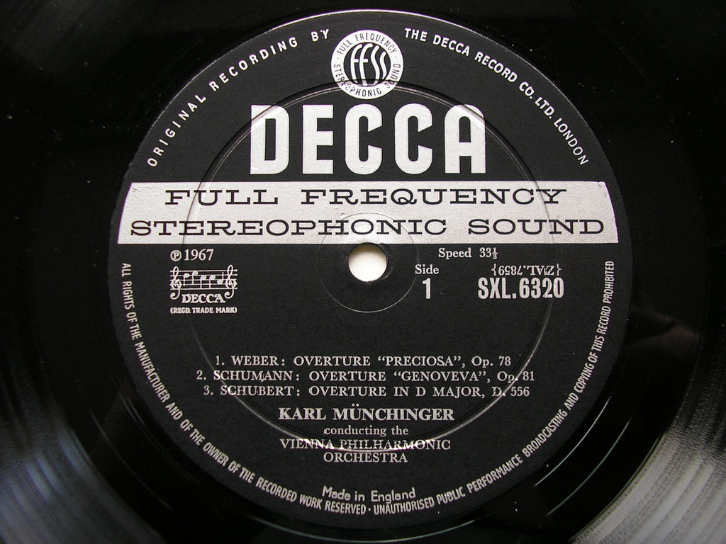 SXL 6320 ROMANTIC OVERTURES: MENDELSSOHN / WEBER / CHERUBINI / SCHUBERT / SCHUMANN VIENNA PHILHARMONIC / MUNCHINGER