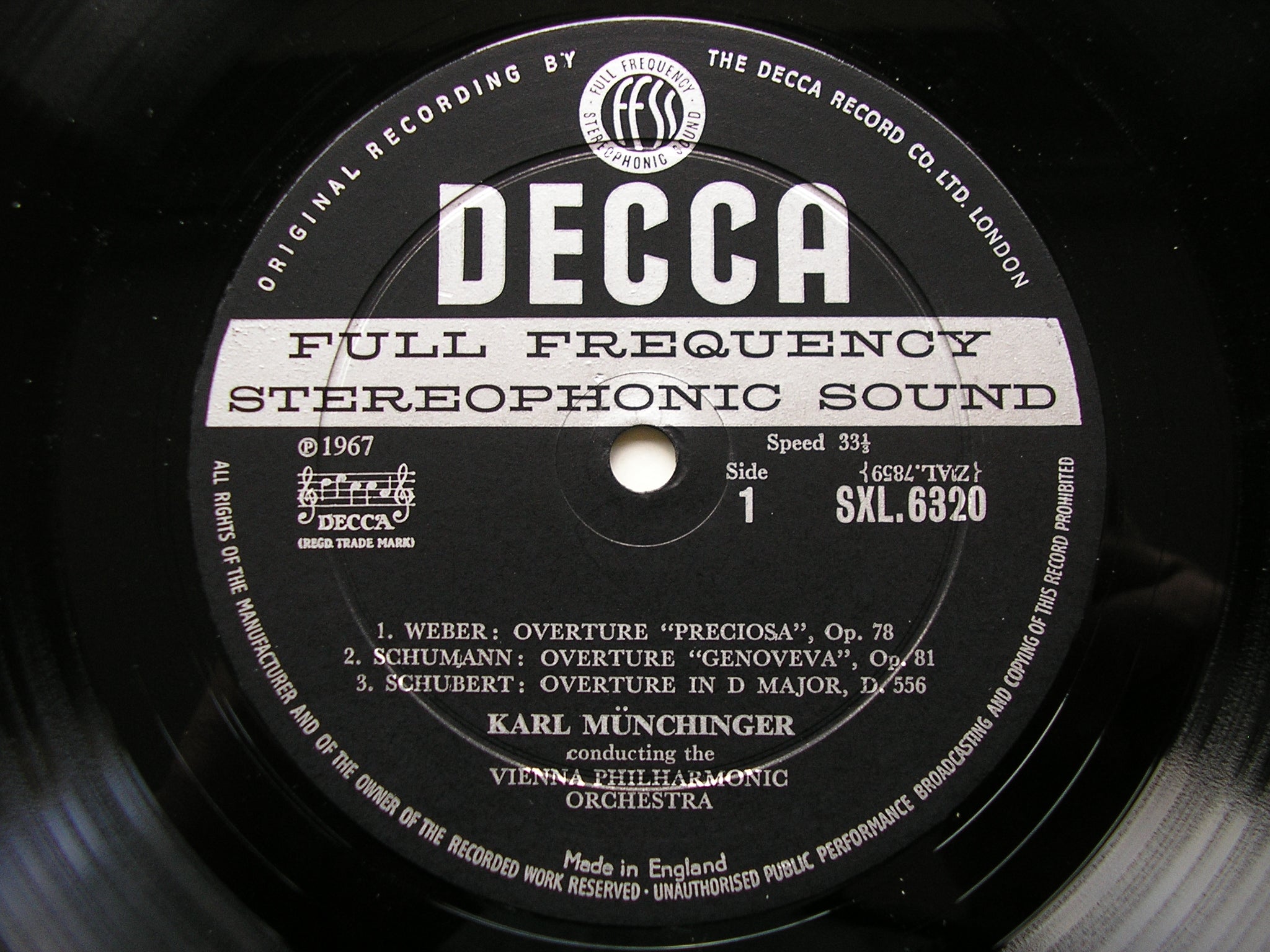 SXL 6320 ROMANTIC OVERTURES: MENDELSSOHN / WEBER / CHERUBINI / SCHUBERT / SCHUMANN VIENNA PHILHARMONIC / MUNCHINGER