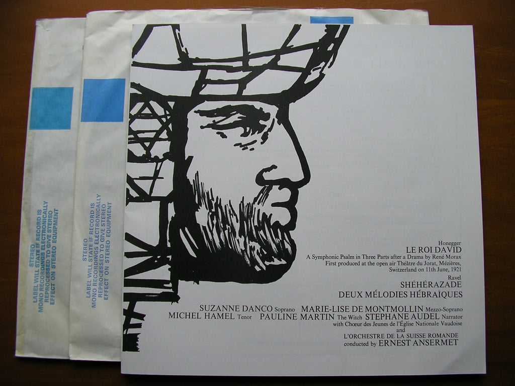 HONEGGER:  KING DAVID  a symphonic psalm  / RAVEL: SONGS     SOLOISTS / SUISSE ROMANDE / ANSERMET    2LP     GOS 602/3