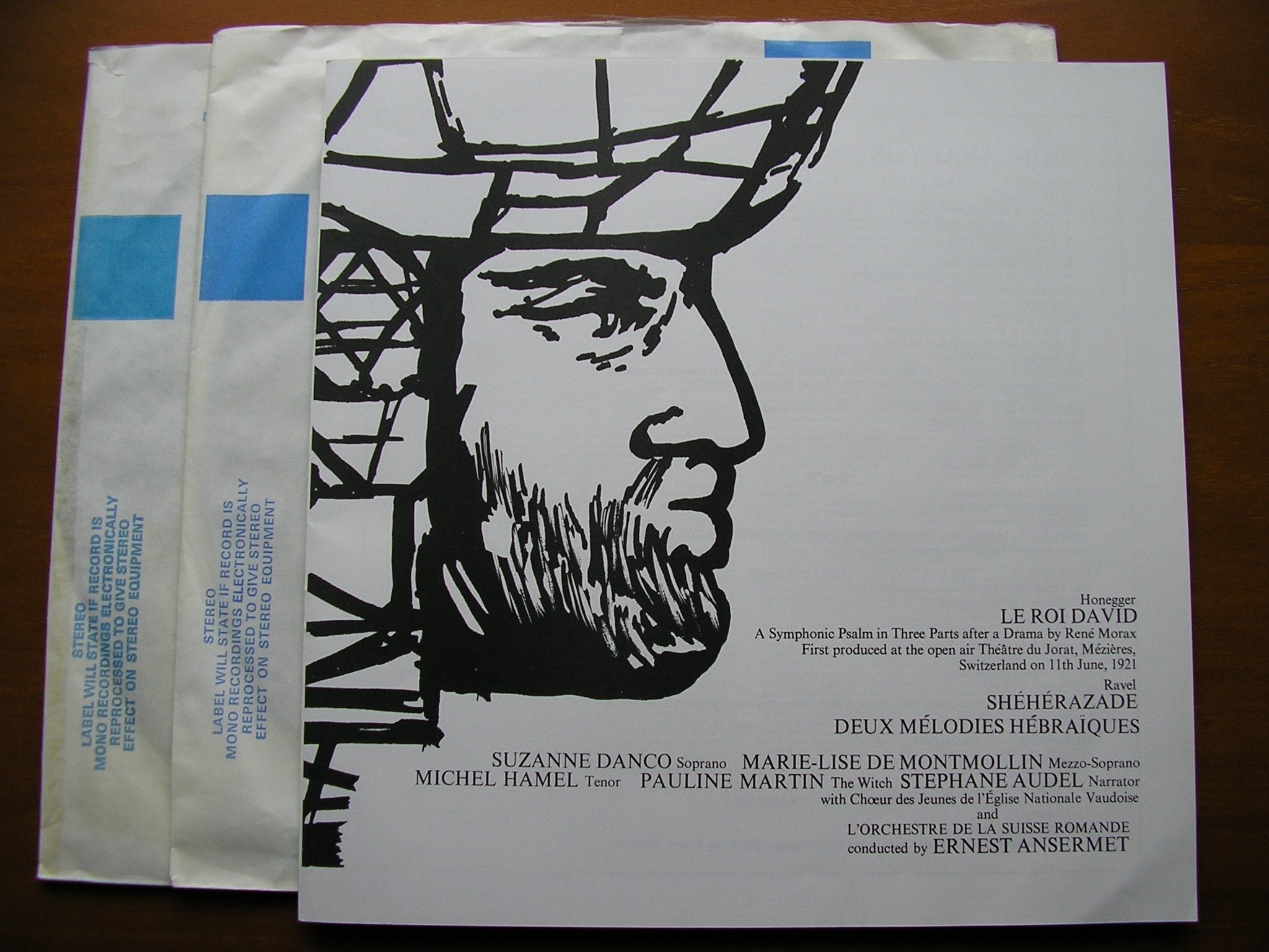 HONEGGER:  KING DAVID  a symphonic psalm  / RAVEL: SONGS     SOLOISTS / SUISSE ROMANDE / ANSERMET    2LP     GOS 602/3