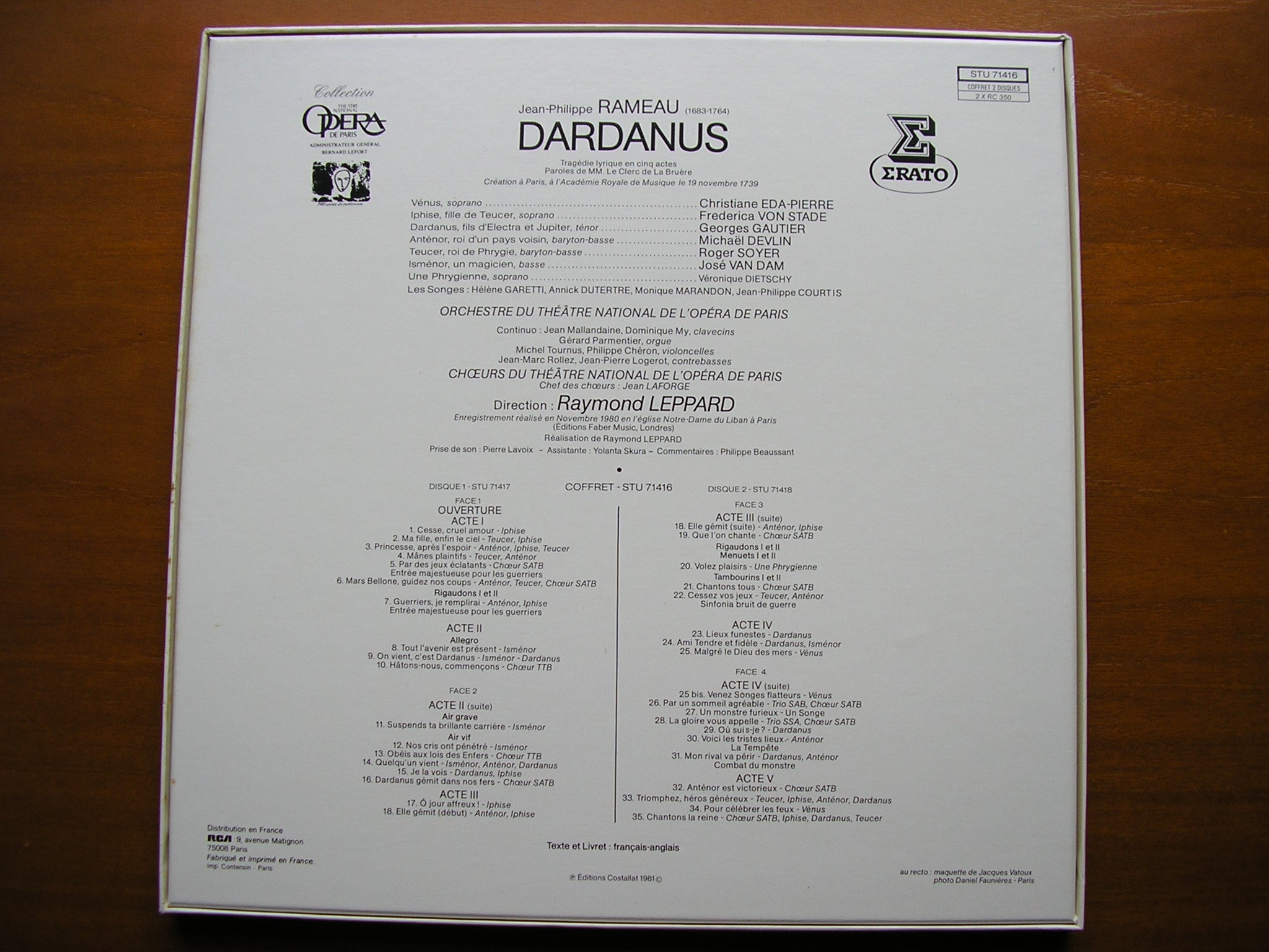 RAMEAU: DARDANUS  (1739)     SOLOISTS / PARIS OPERA / LEPPARD    2LP    STU 71416
