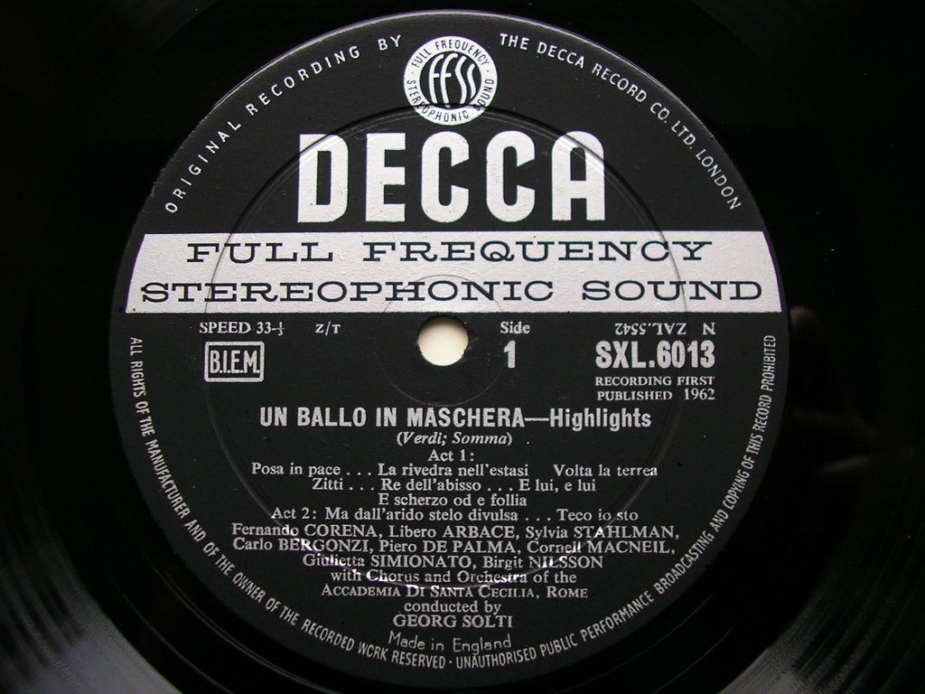 SXL 6013  VERDI: UN BALLO IN MASCHERA      BERGONZI / NILSSON / MACNEIL / SANTA CECILIA / SOLTI      ED1