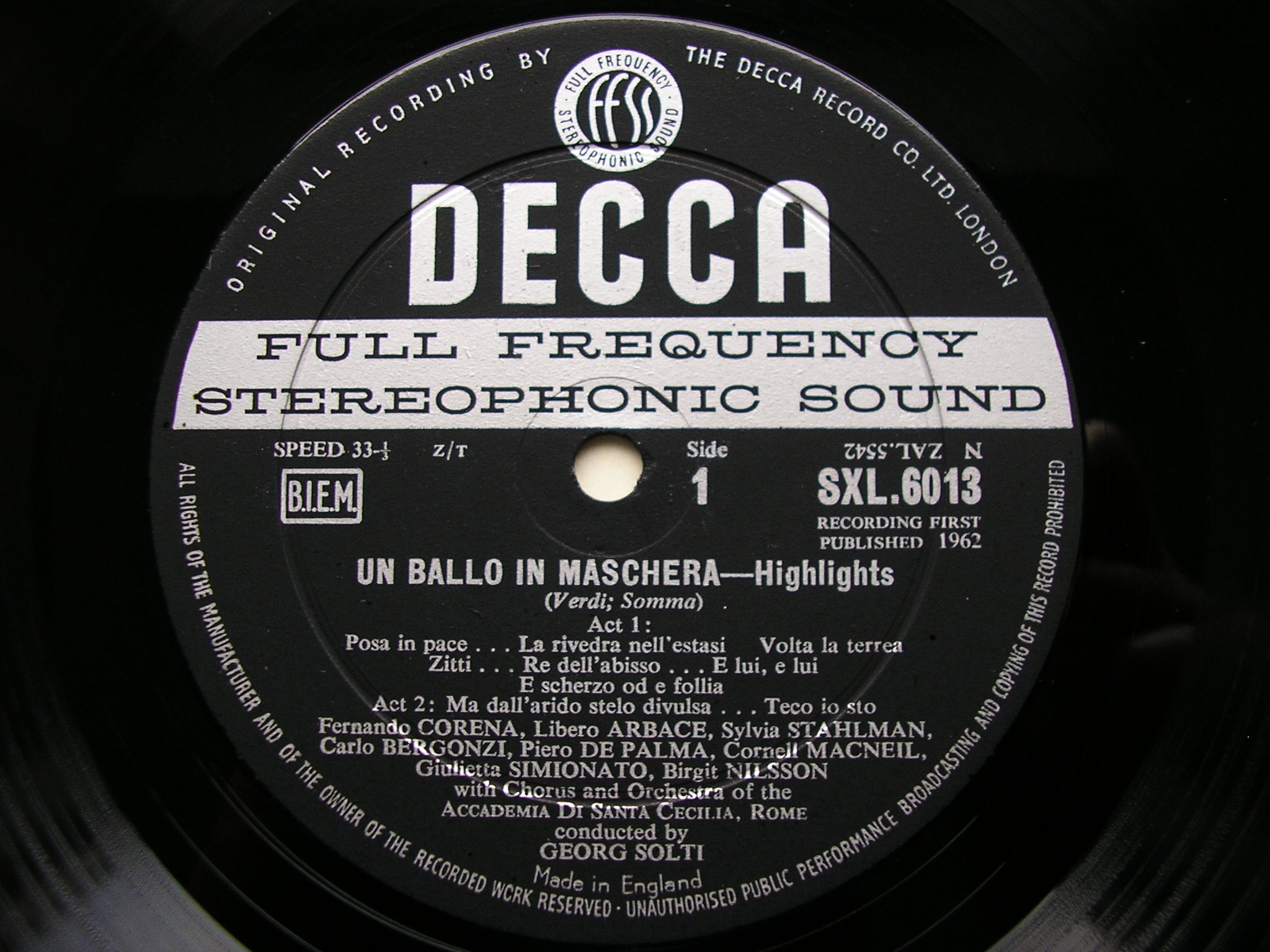 SXL 6013  VERDI: UN BALLO IN MASCHERA      BERGONZI / NILSSON / MACNEIL / SANTA CECILIA / SOLTI      ED1