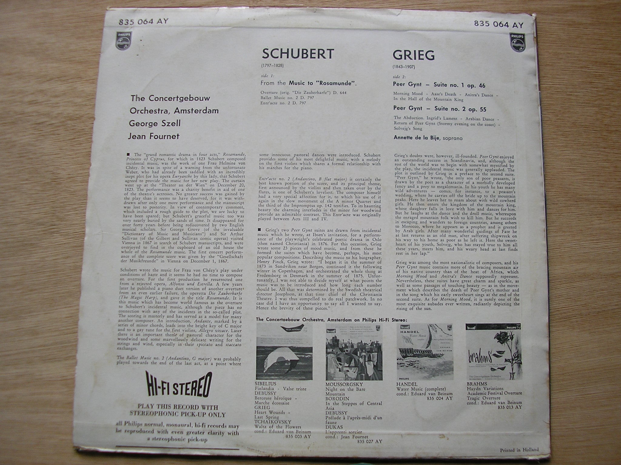 GRIEG: PEER GYNT Suites 1 & 2 / SCHUBERT: ROSAMUNDE     CONCERTGEBOUW / SZELL / FOURNET     835 064 AY