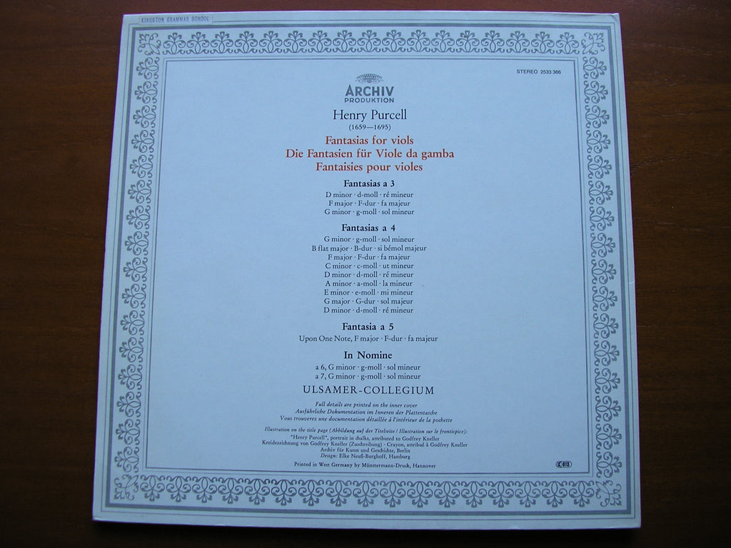 PURCELL: FANTASIAS FOR VIOLS    ULSAMER COLLEGIUM     2533 366