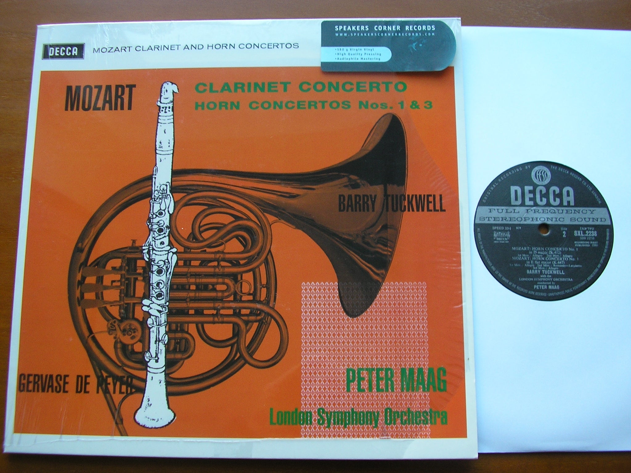 SXL 2238 MOZART: CLARINET CONCERTO / HORN CONCERTOS Nos. 1 & 3 TUCKWELL / DE PEYER / LONDON SYMPHONY/ MAAG
