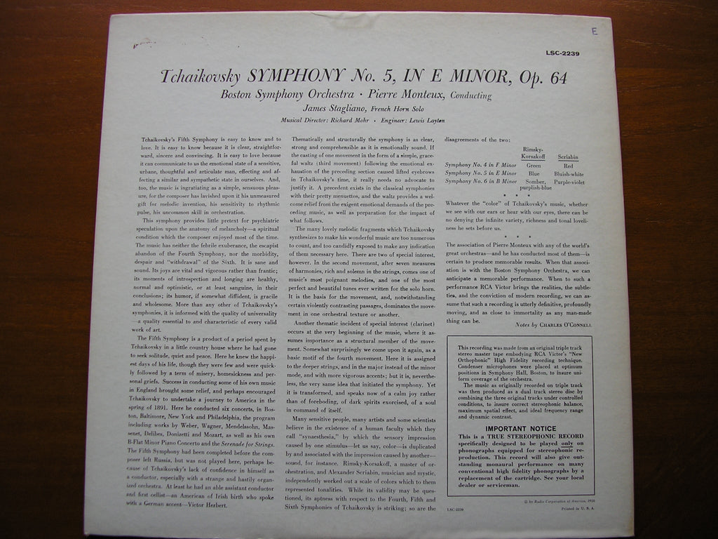 TCHAIKOVSKY: SYMPHONY No. 5   PIERRE MONTEUX / BOSTON SYMPHONY    LSC 2239
