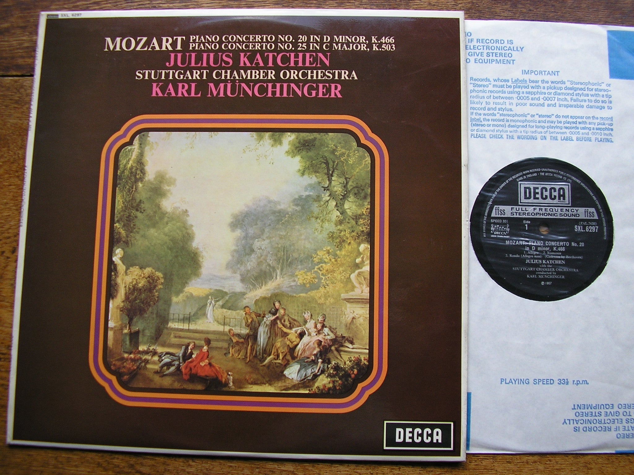 SXL 6297 MOZART: PIANO CONCERTOS Nos. 20 & 25 KATCHEN / STUTTGART CO / MUNCHINGER
