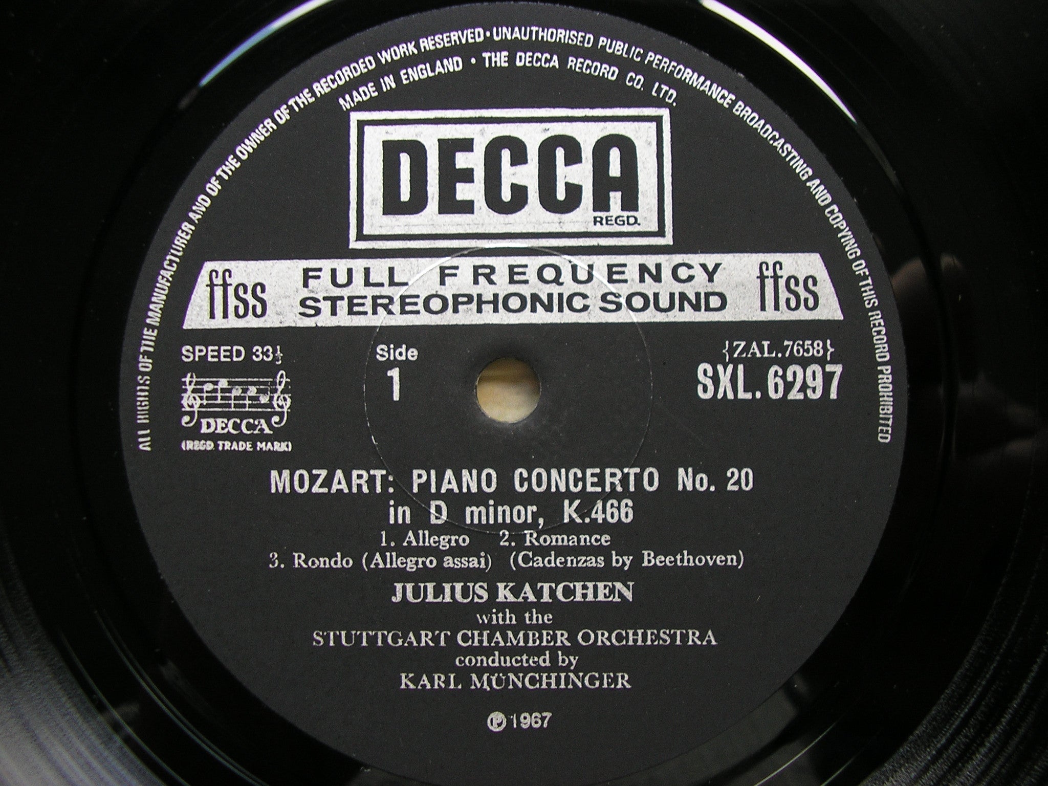 SXL 6297 MOZART: PIANO CONCERTOS Nos. 20 & 25 KATCHEN / STUTTGART CO / MUNCHINGER