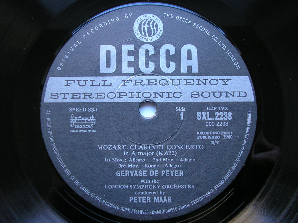 SXL 2238 MOZART: CLARINET CONCERTO / HORN CONCERTOS Nos. 1 & 3 TUCKWELL / DE PEYER / LONDON SYMPHONY/ MAAG