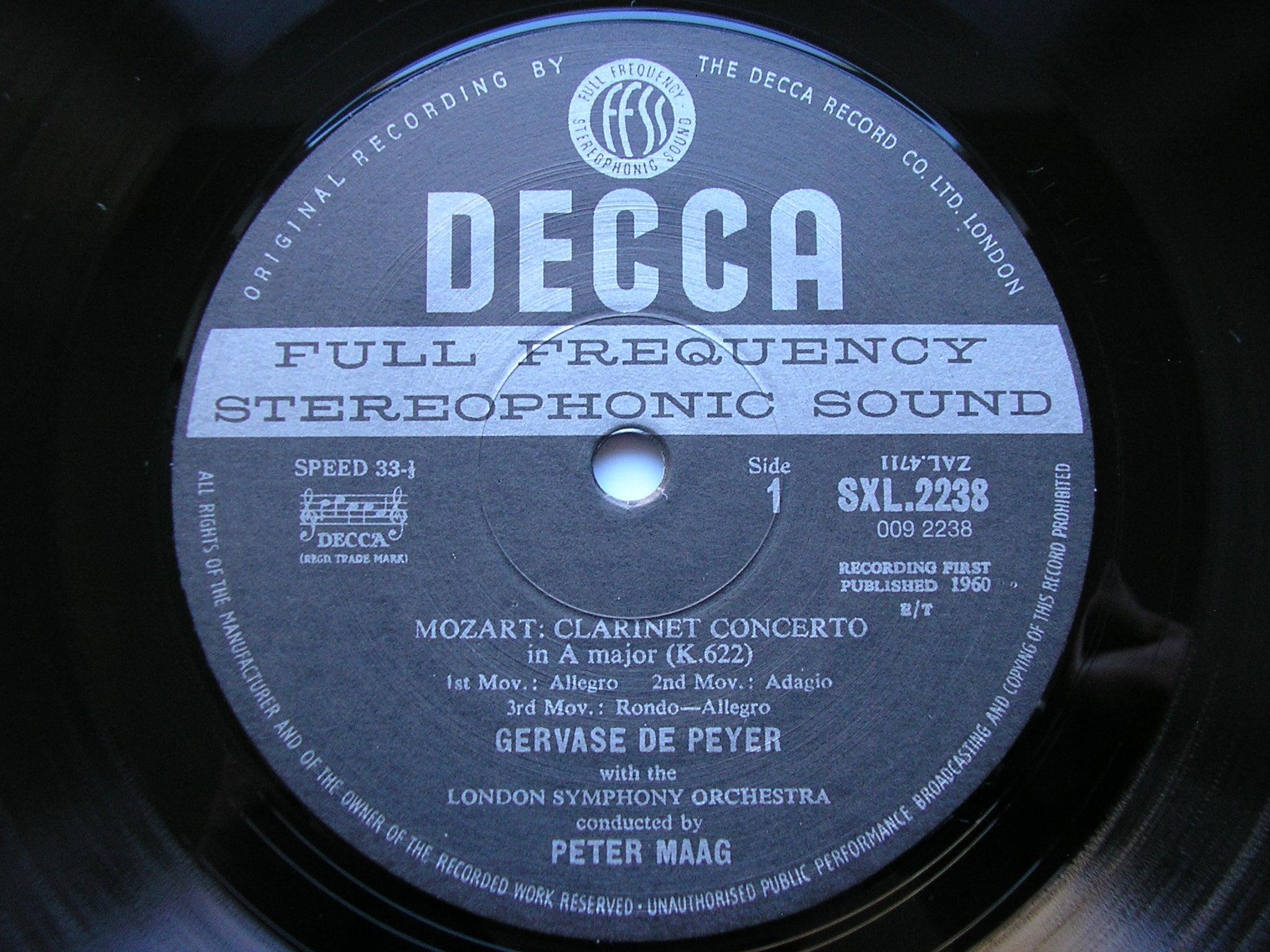 SXL 2238 MOZART: CLARINET CONCERTO / HORN CONCERTOS Nos. 1 & 3 TUCKWELL / DE PEYER / LONDON SYMPHONY/ MAAG