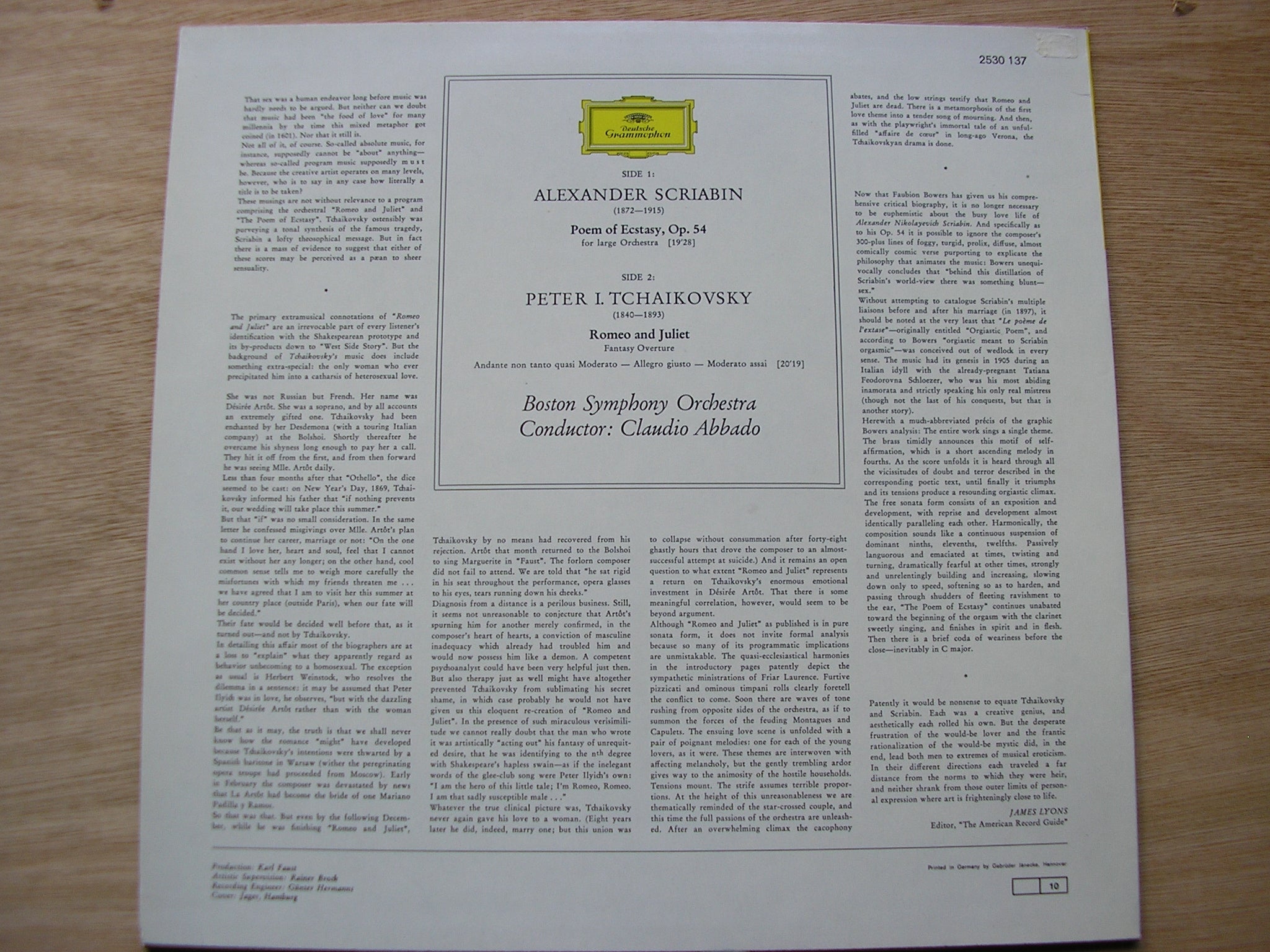 SCRIABIN: POEM OF ECSTASY / TCHAIKOVSKY: ROMEO & JULIET      ABBADO / BOSTON SYMPHONY     2530 137