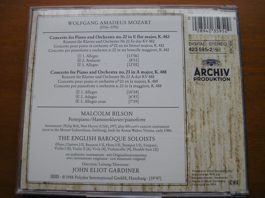 MOZART: THE PIANO CONCERTOS     MALCOLM BILSON / ENGLISH BAROQUE SOLOISTS / GARDINER     DG ARCHIV    8 LP + 2 CD
