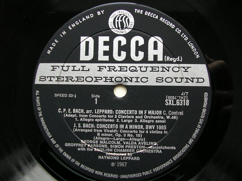 SXL 6318  BACH JS / BACH CPE / VIVALDI / LEPPARD: MUSIC FOR FOUR HARPSICHORDS     SOLOISTS / ENGLISH CHAMBER ORCHESTRA / LEPPARD     ED2