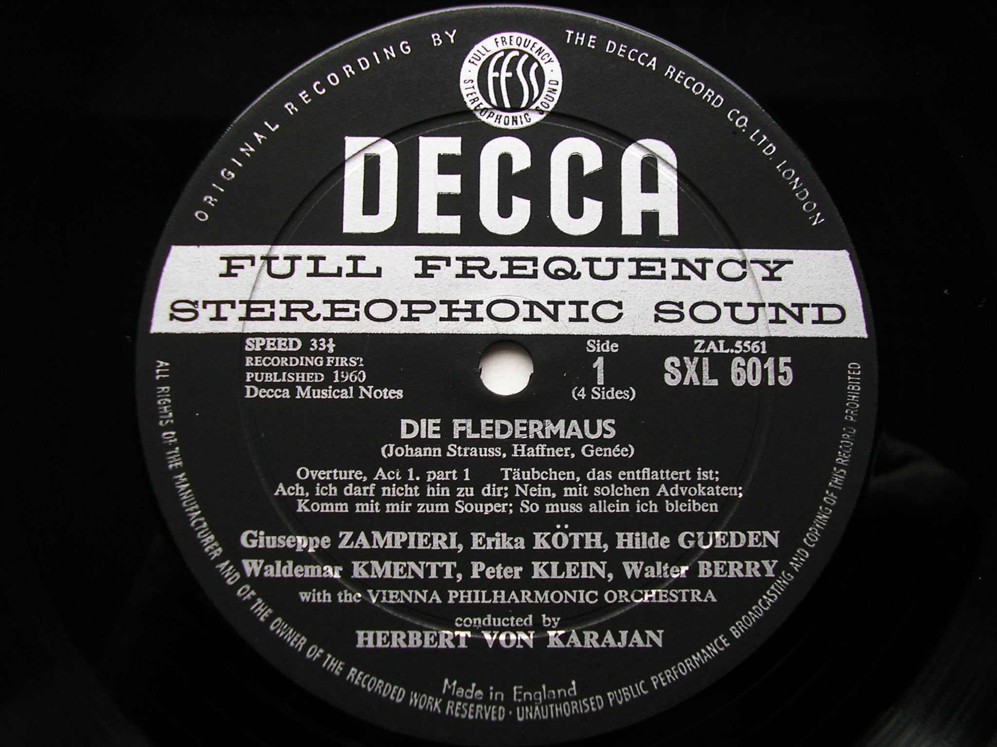 SXL 6015 / 6  STRAUSS: DIE FLEDERMAUS     GUEDEN / RESNIK / WAECHTER / VIENNA PHILHARMONIC / KARAJAN      ED1