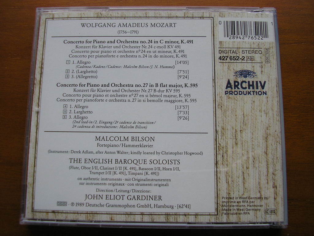 MOZART: THE PIANO CONCERTOS     MALCOLM BILSON / ENGLISH BAROQUE SOLOISTS / GARDINER     DG ARCHIV    8 LP + 2 CD