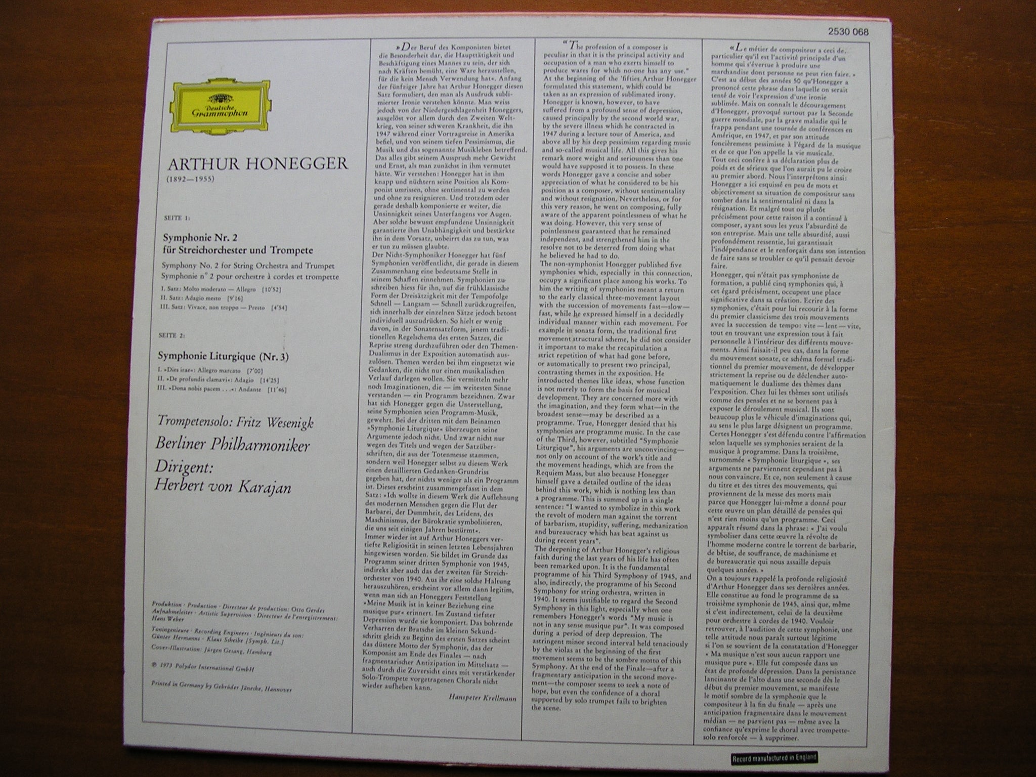 HONEGGER: SYMPHONIES Nos. 2 & 3      KARAJAN / BERLIN PHILHARMONIC    2530 068