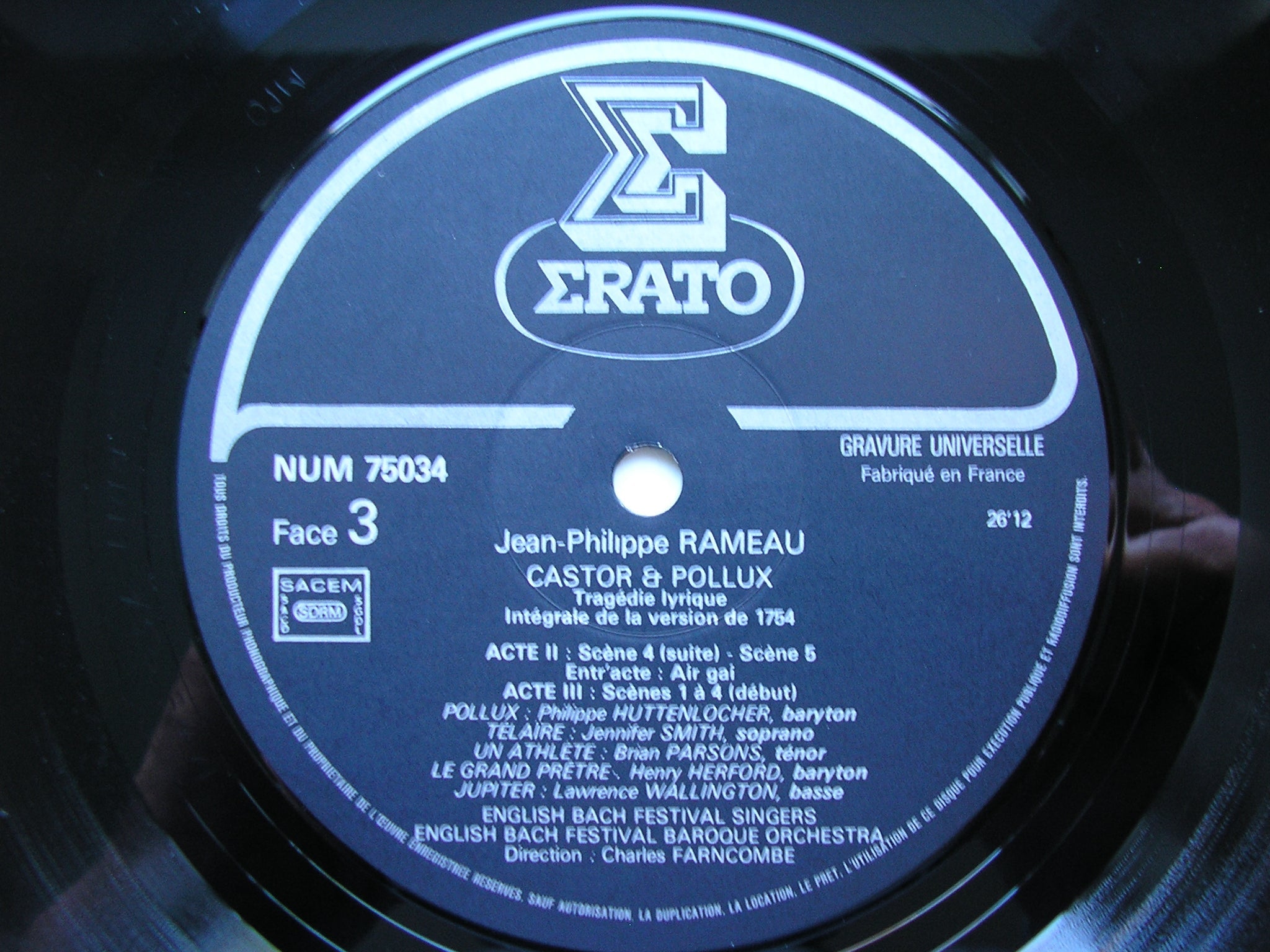 RAMEAU: CASTOR & POLLUX (1754)     SOLOISTS / ENGLISH BACH FESTIVAL BAROQUE ORCHESTRA / FARNCOMBE    3LP    NUM 750323