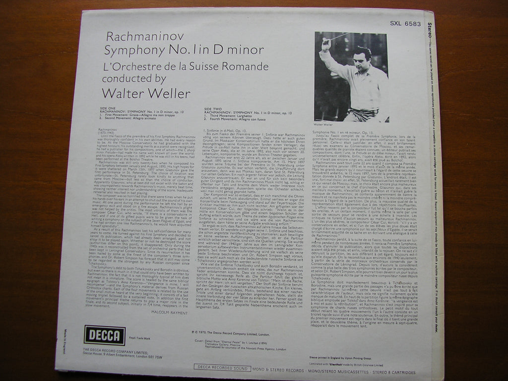 RACHMANINOV: SYMPHONY No. 1       WELLER / SUISSE ROMANDE     SXL 6583