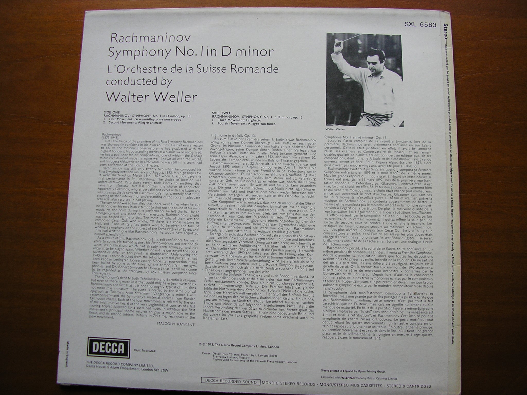 RACHMANINOV: SYMPHONY No. 1       WELLER / SUISSE ROMANDE     SXL 6583