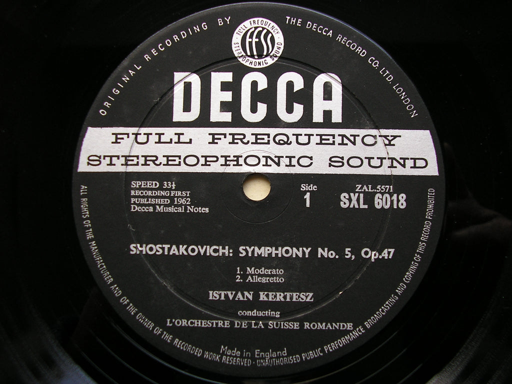 SXL 6018  SHOSTAKOVICH: SYMPHONY No. 5       KERTESZ / SUISSE ROMANDE      ED1