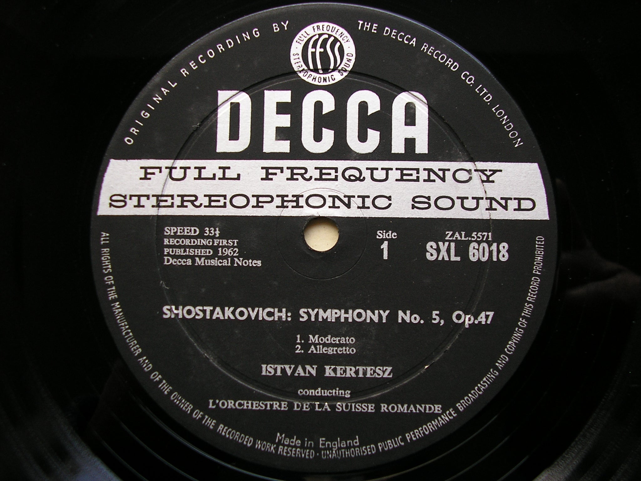 SXL 6018  SHOSTAKOVICH: SYMPHONY No. 5       KERTESZ / SUISSE ROMANDE      ED1