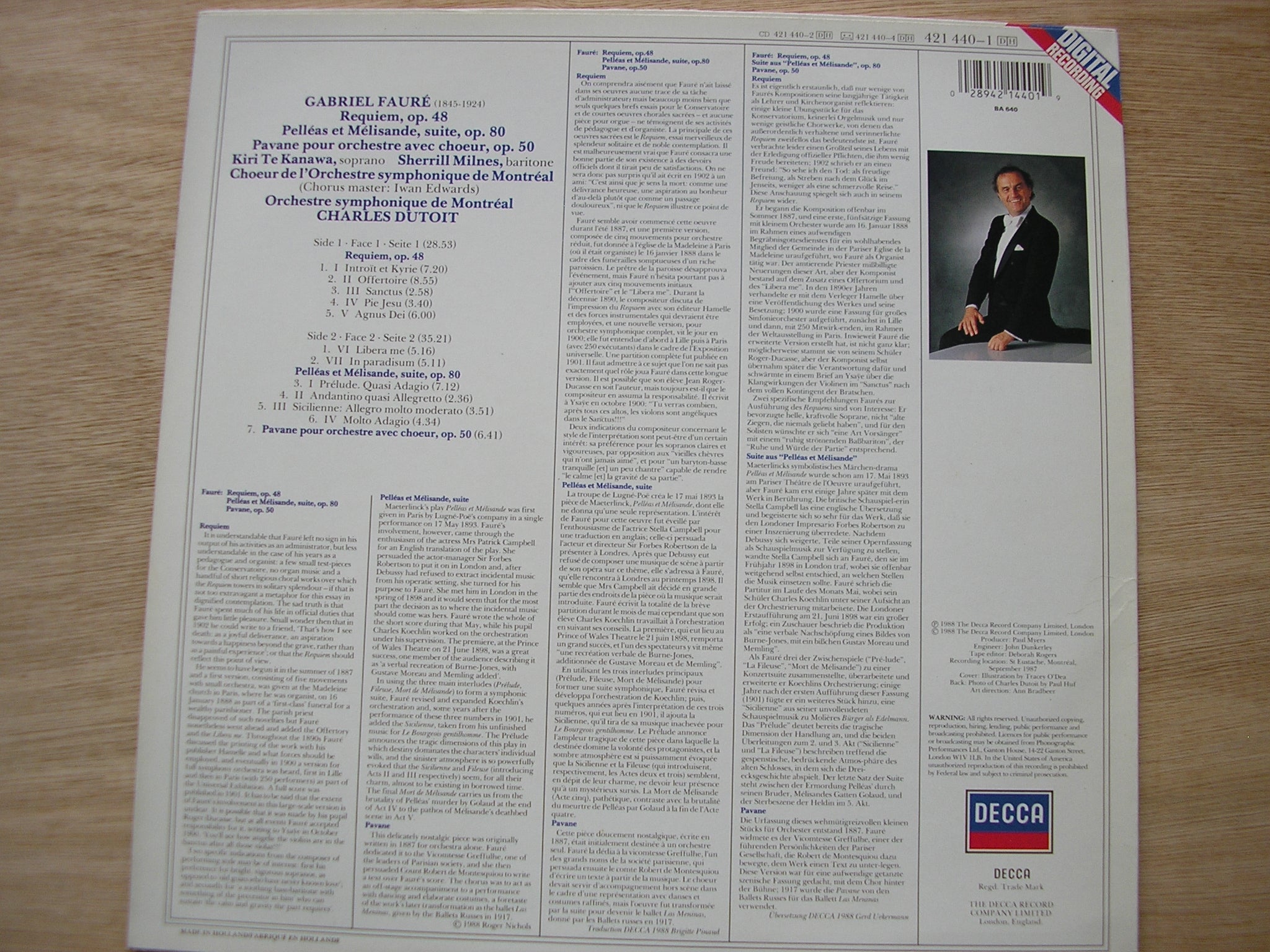 FAURE: REQUIEM / PELLEAS & MELISANDE Suite      TE KANAWA / MILNES / MONTREAL SYMPHONY / DUTOIT   421 440