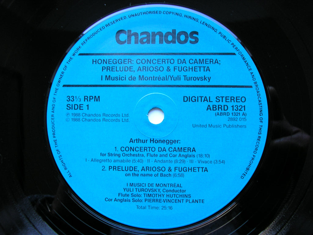 HONEGGER: SYMPHONY No. 2 / CONCERTO DA CAMERA / PRELUDE      TUROVSKY / I MUSICI DE MONTREAL   ABRD 1321