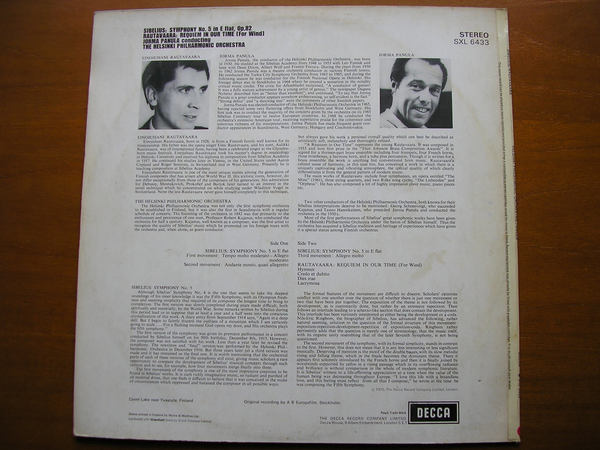 SXL 6433 SIBELIUS: SYMPHONY No. 5 / RAUTAVAARA: REQUIEM IN OUR TIME     PANULA / HELSINKI PHILHARMONIC     ED3