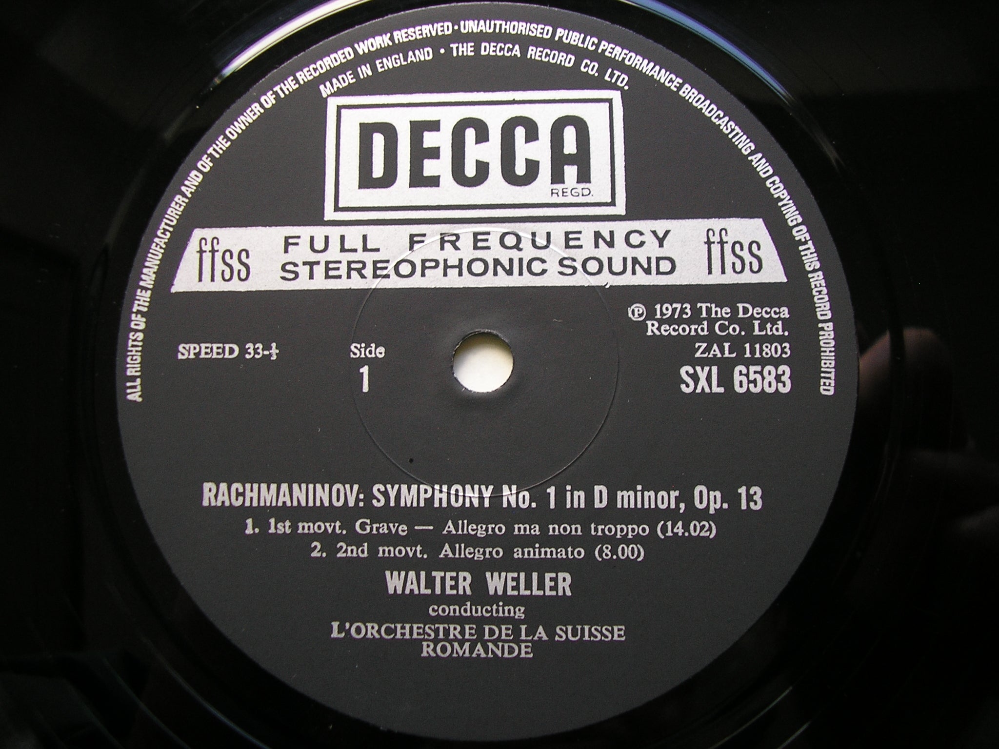 RACHMANINOV: SYMPHONY No. 1       WELLER / SUISSE ROMANDE     SXL 6583