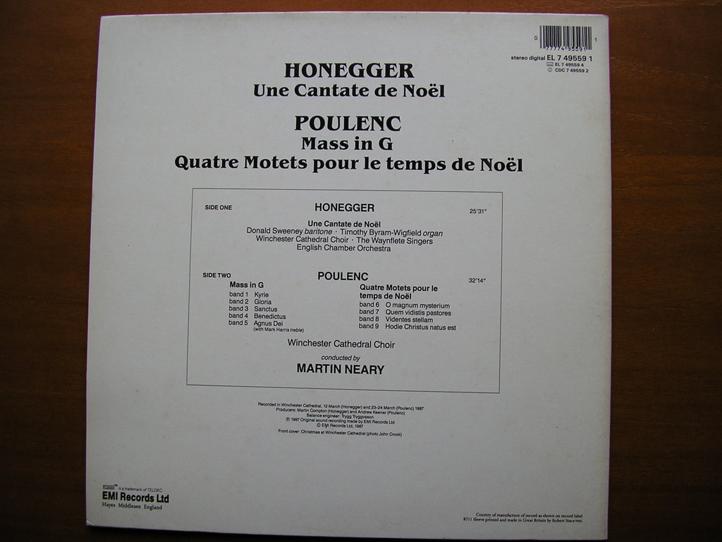 HONEGGER: A CHRISTMAS CANTATA / POULENC: FOUR MOTETS FOR CHRISTMAS     ENGLISH CHAMBER ORCHESTRA / NEARY     EL 7 49559