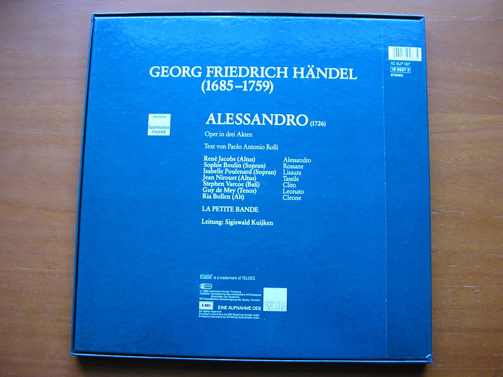 HANDEL: ALESSANDRO (1726)     SOLOISTS / LA PETITE BANDE / KUIJKEN    4LP     16 9537