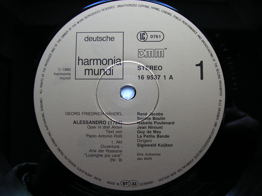 HANDEL: ALESSANDRO (1726)     SOLOISTS / LA PETITE BANDE / KUIJKEN    4LP     16 9537