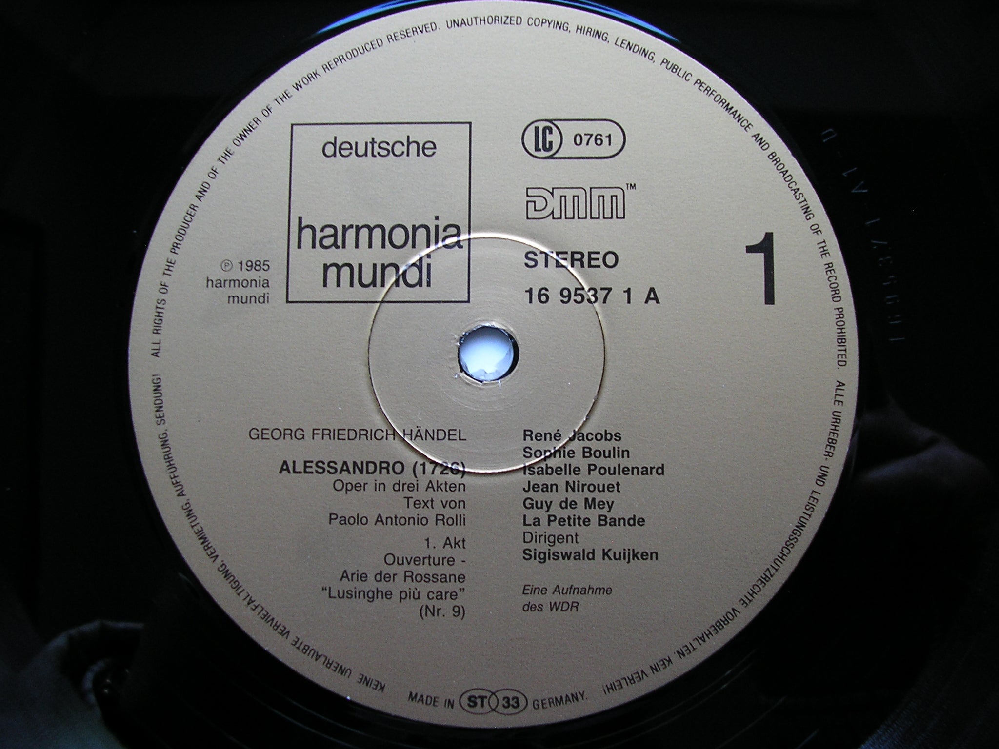 HANDEL: ALESSANDRO (1726)     SOLOISTS / LA PETITE BANDE / KUIJKEN    4LP     16 9537
