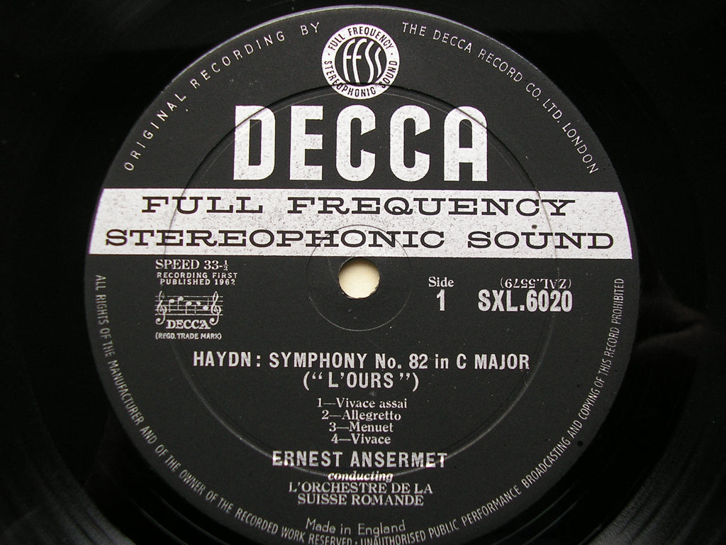 SXL 6020  HAYDN: SYMPHONIES Nos. 82 & 86     ANSERMET / SUISSE ROMANDE     ED1