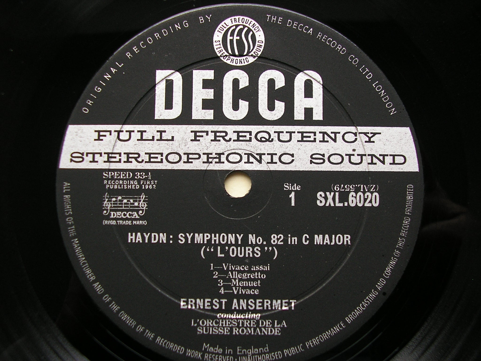 SXL 6020  HAYDN: SYMPHONIES Nos. 82 & 86     ANSERMET / SUISSE ROMANDE     ED1