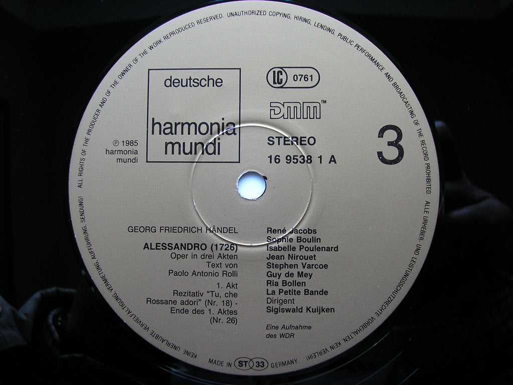 HANDEL: ALESSANDRO (1726)     SOLOISTS / LA PETITE BANDE / KUIJKEN    4LP     16 9537