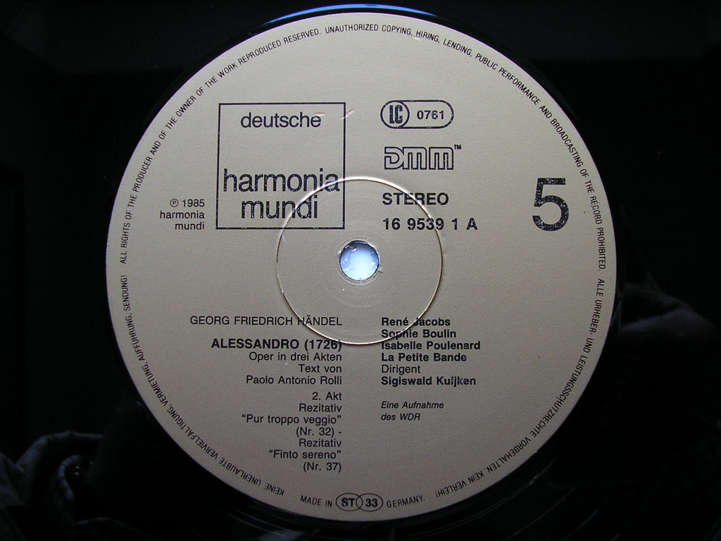 HANDEL: ALESSANDRO (1726)     SOLOISTS / LA PETITE BANDE / KUIJKEN    4LP     16 9537