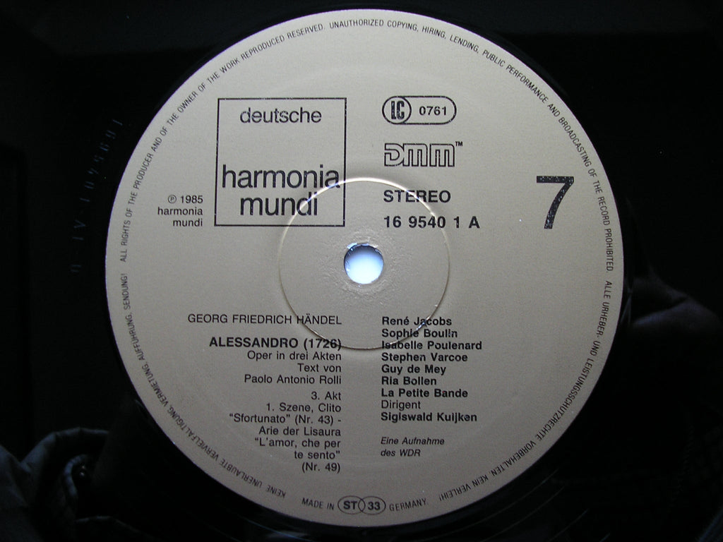 HANDEL: ALESSANDRO (1726)     SOLOISTS / LA PETITE BANDE / KUIJKEN    4LP     16 9537