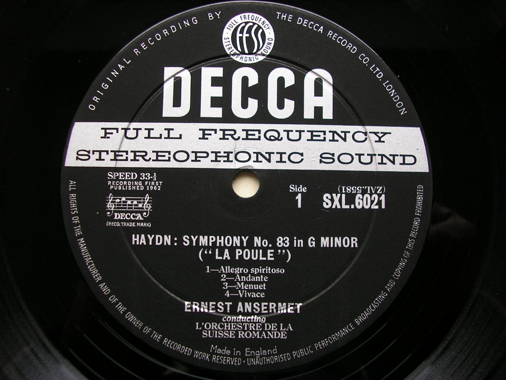 SXL 6021  HAYDN: SYMPHONIES Nos. 83 & 87      ANSERMET / SUISSE ROMANDE     ED1