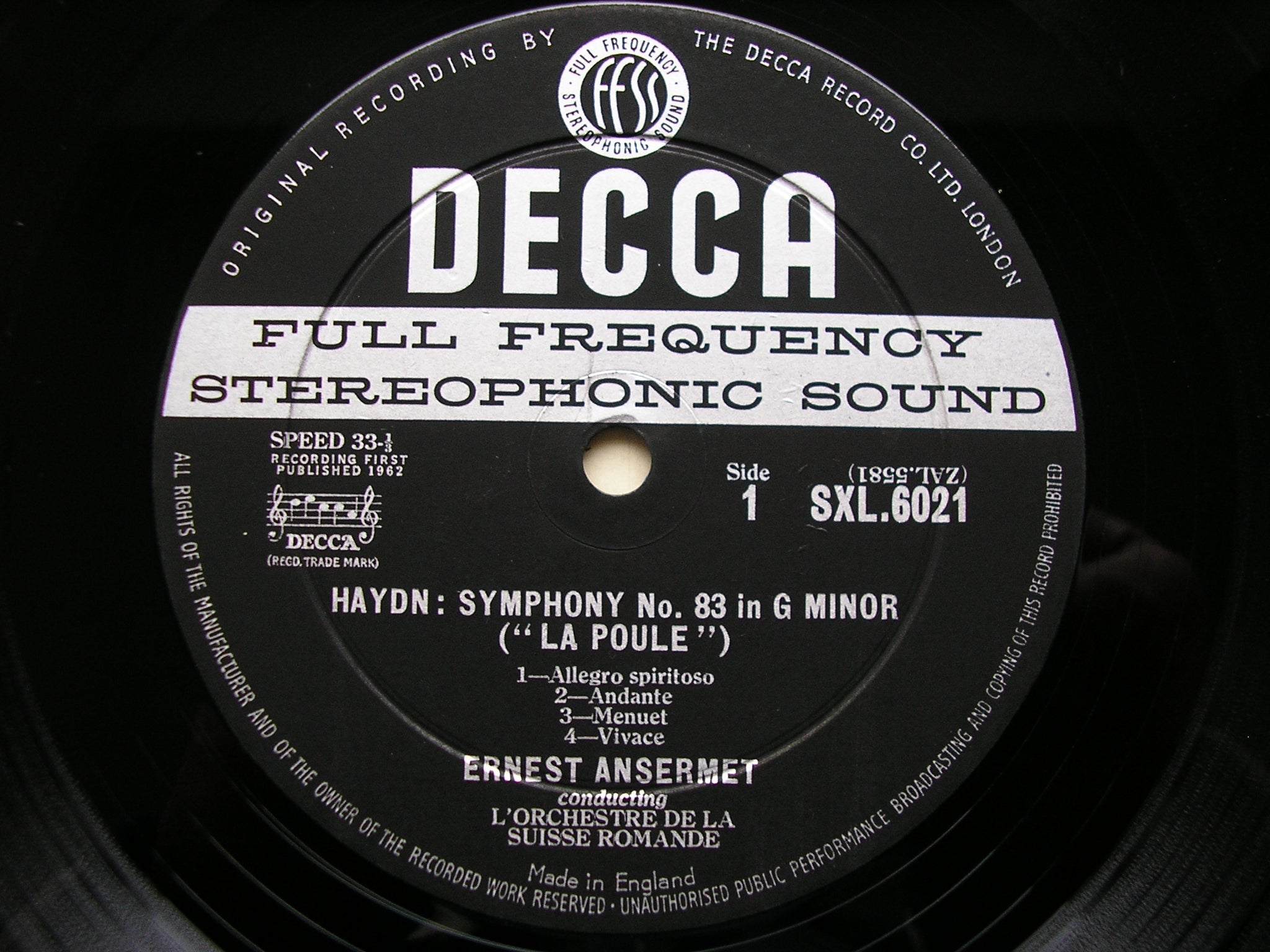 SXL 6021  HAYDN: SYMPHONIES Nos. 83 & 87      ANSERMET / SUISSE ROMANDE     ED1